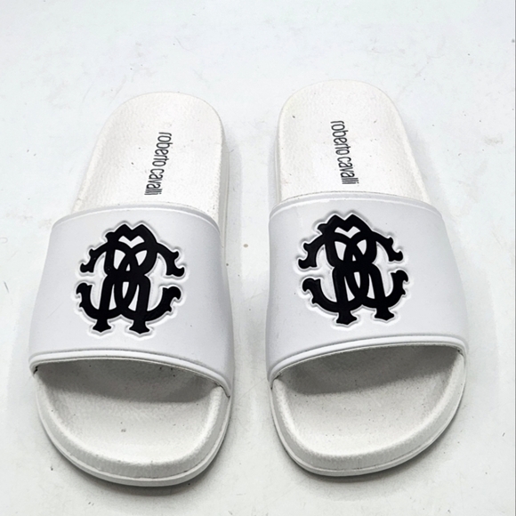 Roberto Cavalli Women Logo Pool Slides Sandals In White Size 6 - Picture 3 of 16